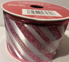 2 1/2 x 20Ft Wired EDGE Ribbon Pink And While. Christmas, Wedding, Valentine