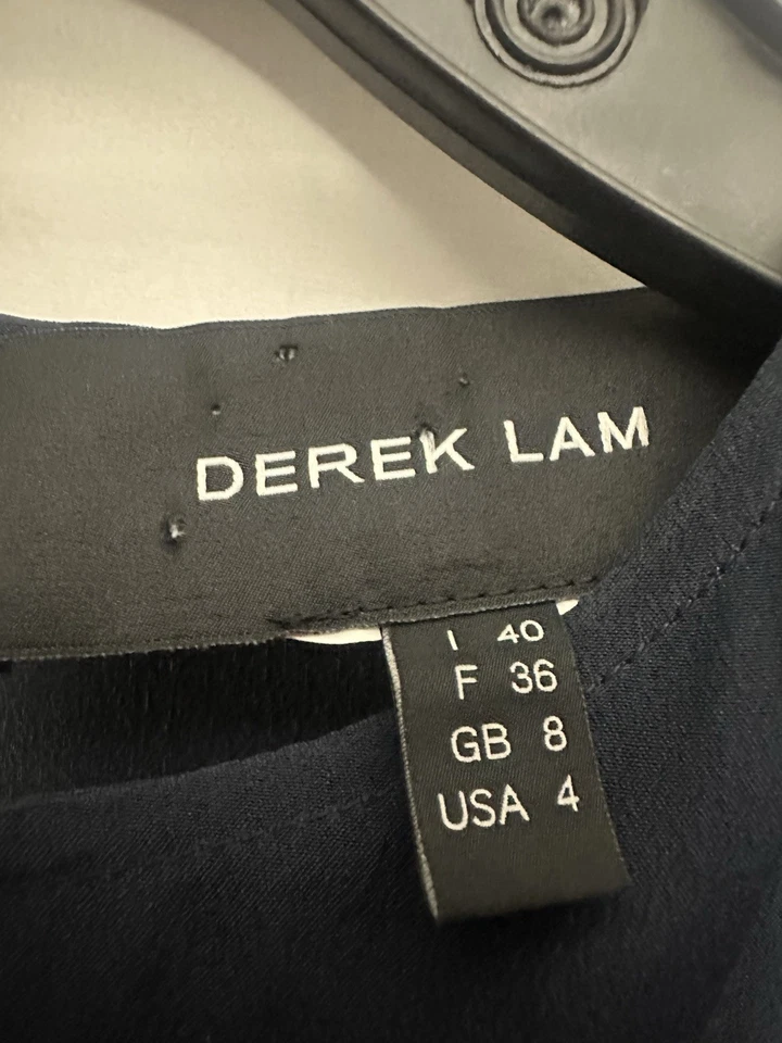 Blusa Derek Lam Manga Larga Peplum Talla 4 Azul Seda Negro Acentos Carrera Formal Foto 4 de 4