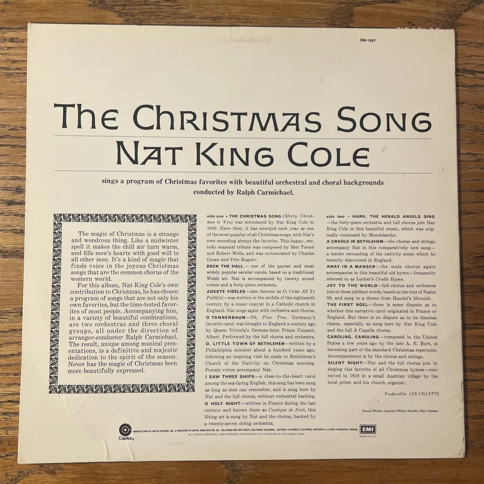 Nat King Cole / The Christmas Song LP Capitol Stereo Holiday Classic M-!!!! - Image 4 of 4