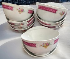 Vintage Chinese Porcelain Rice Bowls Set of 10 Pink Floral Rose 4.5 China