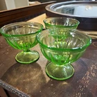Vintage FEDERAL GLASS Colonial Fluted GREEN 3" Tall Sherbet URANIUM VASELINE
