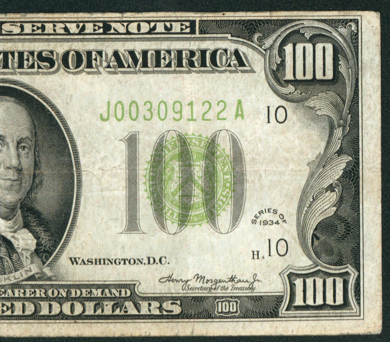 $100 1934 LGS LIME (LIGHT GREEN SEAL) Federal Reserve Note ** CURRENCY