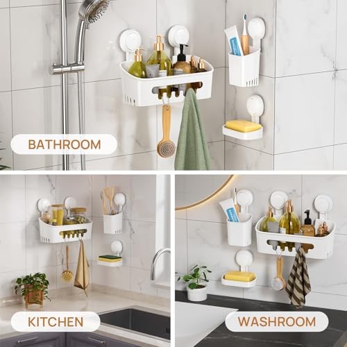 Shower Caddy Suction Cup Set Shower Organizer & Soap Holder & Toothbrush White