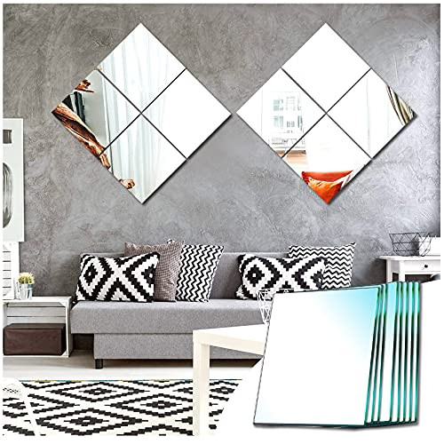 Sqinor Self Adhesive Mirror Tiles Wall Mirrors Glass Square Stick On Wall - Picture 1 of 5