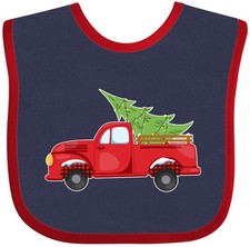 Inktastic Christmas Vintage Truck With Christmas Tree Baby Bib Kids Merry Cute