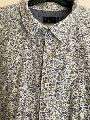 PAUL SMITH Jeans Shirt Blue/Green Patterned Button Up Long Sleeve Slim Fit XXL