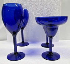 COBALT BLUE 2-MARGARITA GLASSES & 2-Water Goblets Beautiful in their color.