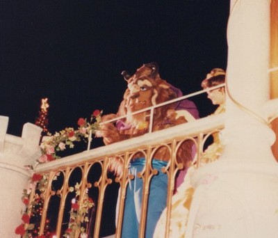 1990s Disney Parade Float Beauty and the Beast Castle Balcony Night