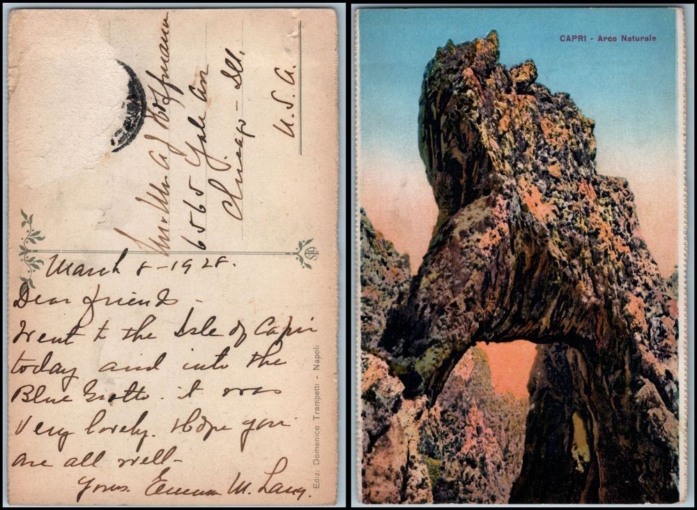 1928 Capri Italy Arco Naturale vintage postcard natural arch Trampetti ...