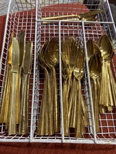 48 Piece Stanley Roberts Gold Stainless Silverware Flatware VTG 1960's Geometric