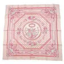 Sciarpa seta Hermes Carre 90 Jeux de Paille rosa uccellini farfalle fiori