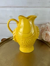 Home Essential Vintage Fish Collection Yellow Pitcher Vase with Handle