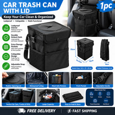 1pc Black Car Trash Can With Lid Leakproof Oxford Cloth Hanging Bin 25cm 1pc Black Car Trash Can With Lid Leakproof Oxford Cloth Hanging Bin 25cm