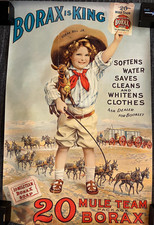 Vintage 1905 Borax King 20 Mule Team Package Poster Pacific Coast Borax Soap Art