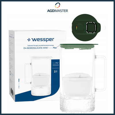 Wessper D4 2L Borosilikat Wasserfilterkrug Glas mit intelligentem Wasserzähler