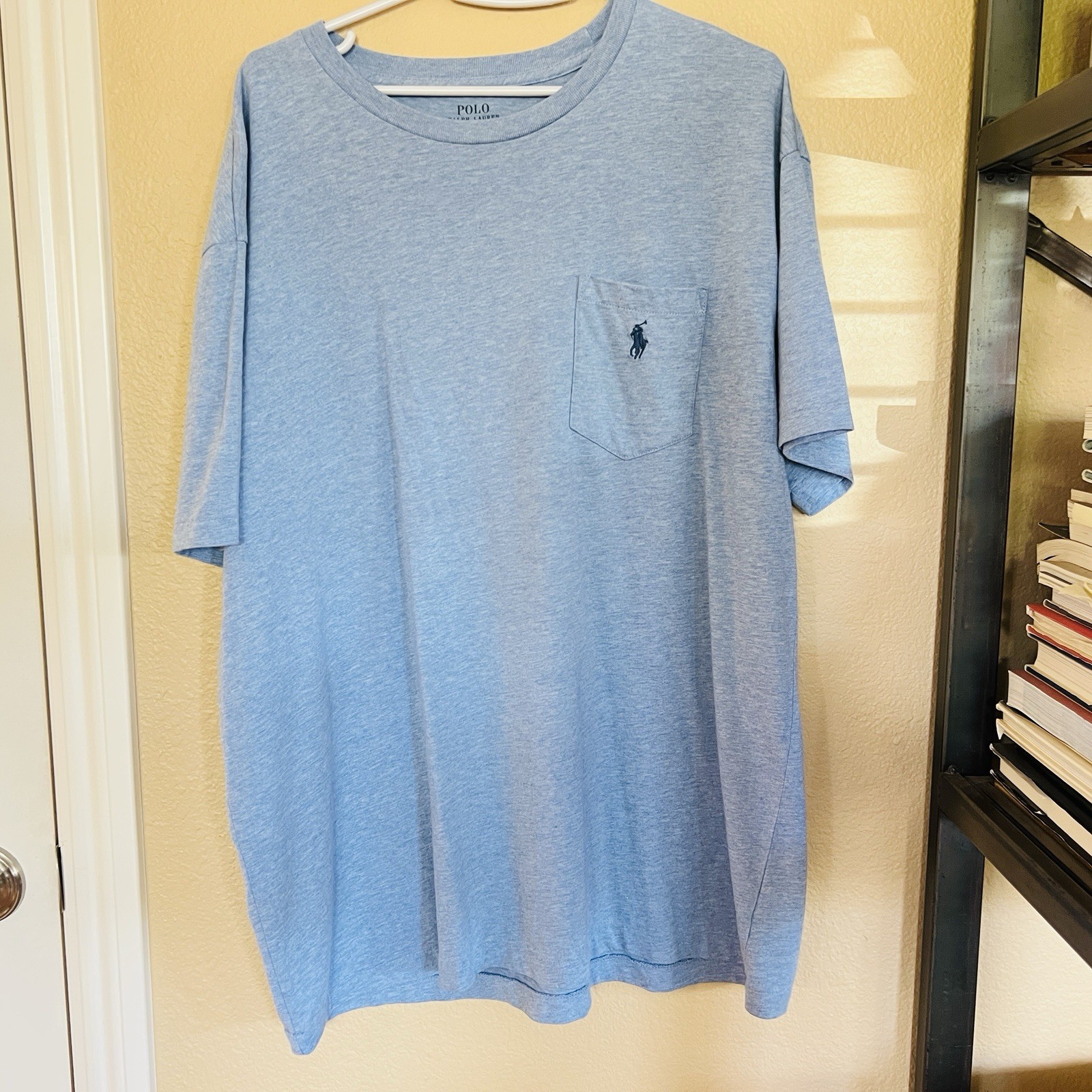 Polo Ralph Lauren Pony Polo T Shirt Uomo Blu Pastello Tasca Petto Ricamata