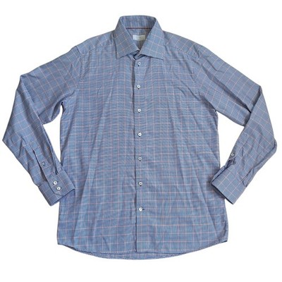 Eton Contemporary Fit Hemd Blau Hahnentritt Orange Kariert Baumwolle Herren XL 44