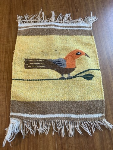 Alfombra de diseño de pájaro tejido textil grueso vintage tapiz tela Perú Peruano - Imagen 3 de 8