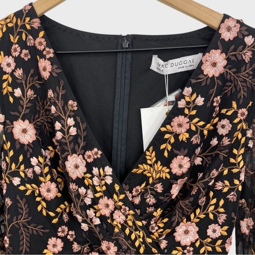 Mac Duggal Neu mit Etikett schwarz bunt Blumen bestickt A-Linie Cocktailkleid Größe 6 - Bild 4 von 13