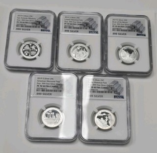 2019 S America the Beautiful .999 Silver Proof Quarter 5 Coin Set NGC PF70 UC