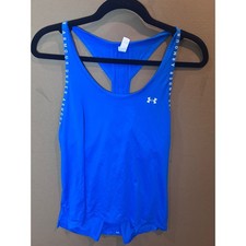 Under Armour HeatGear Tank Top Womens Small Blue Excellent Racerback Logo Taping