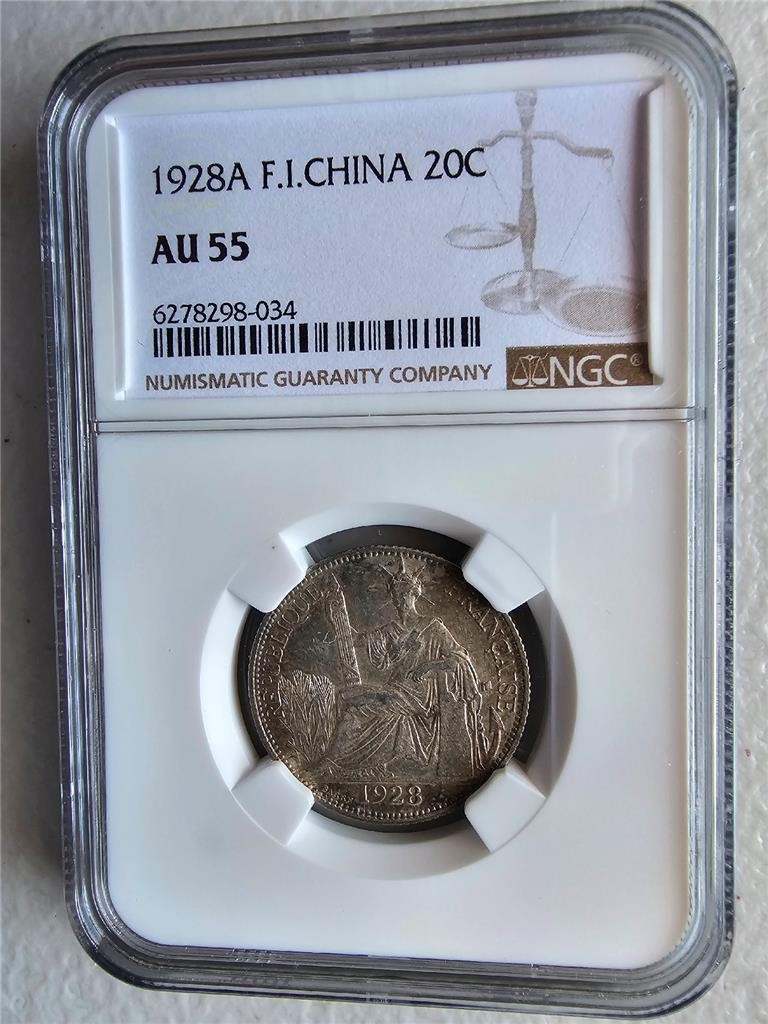 French Indochina 20 Cents 1928A NGC AU 55