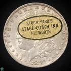 Stock Yards Ft Worth Advertising Sticker - 1896 Morgan Silver Dollar - AU