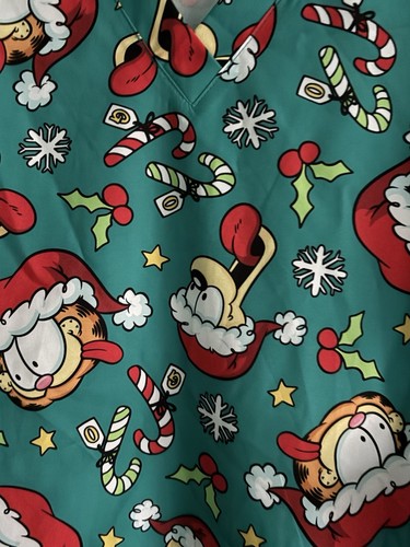 Nickelodeon Garfield & Odie Size 1X Christmas Scrub Top Nurse Medical NEW W/Tag - Picture 3 of 7