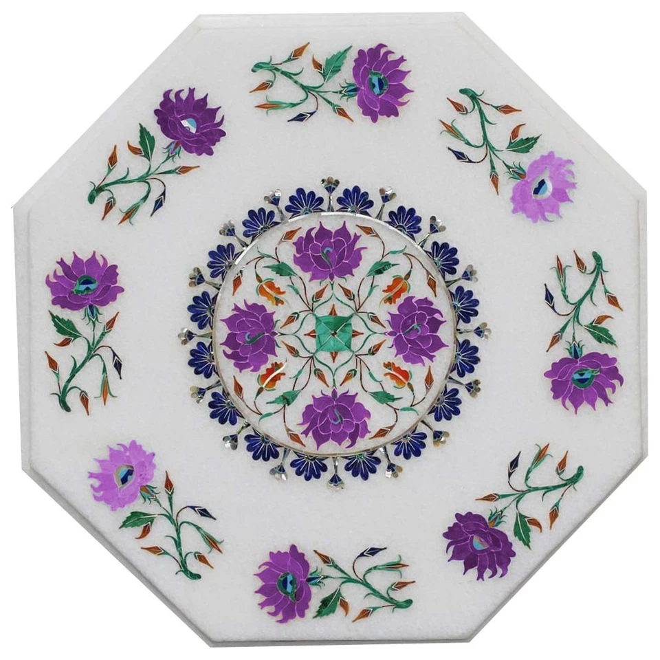 Luxury Marble Inlay Coffee Table | Handmade Semi-Precious Stone Floral Art - Image 2 of 4