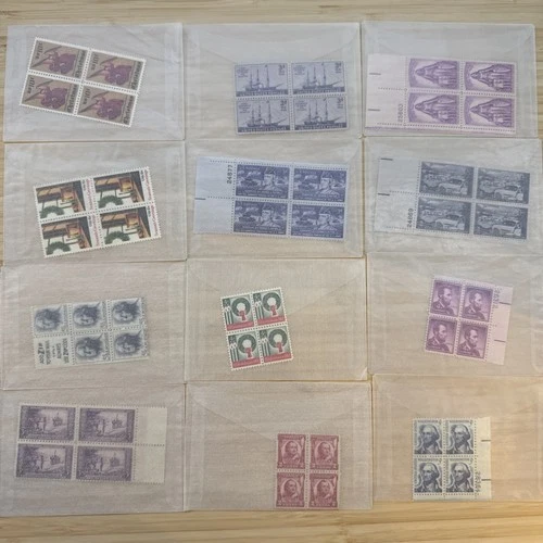 US Stamp Plate Block Lot 12 Blocks MNH MH Mint Collection Glassines Vintage