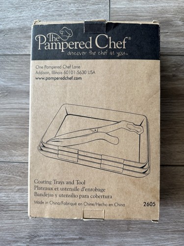 Pampered Chef 3 Piece Coating Trays And Tongs Tool #2605 New in Box Sealed White
