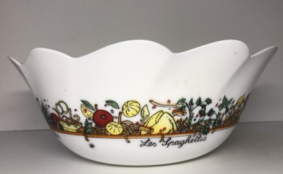 Große Salatschüssel Schale Vintage Arcopal France H 10 D 25,4 cm Spaghetti Dekor