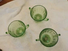 3 GREEN DEPRESSION GLASS DOUBLE HANDLED GLASSES