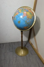 Vintage Cram's Imperial 12" World Globe Wood & Metal Floor Stand B96