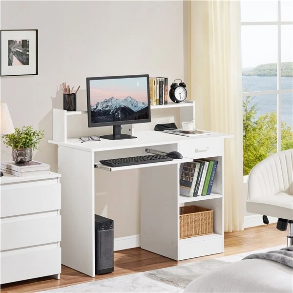 Schreibtisch Computertisch Arbeitstisch Bürotisch Regal PC Tisch Homeoffice Weiß - Bild 4 von 4