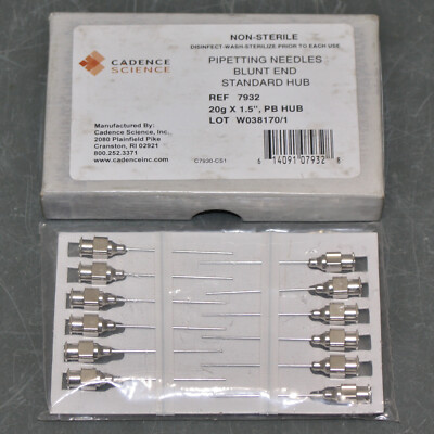 (12) Cadence Replacement Pipetting Needles 7932, Blunt End, 20g x 1.5'', Syringe