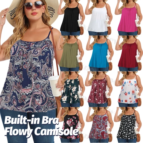 Mujeres Boho Suelto Cami Camisetas sin Mangas Fluido Correa de Espagueti Camisa de Verano - Imagen 1 de 42
