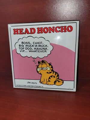 Garfield the Cat Tile Plaque Head Honcho Jim Davis by Enesco