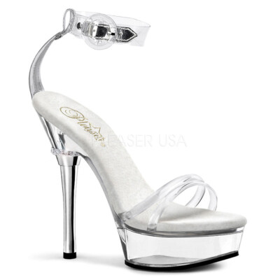 SALE! PleaserUSA Damen Tabledance GoGo Plateau-Sandaletten Allure-665 klar Straß