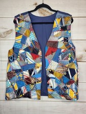 Multicolored Patchwork Vintage Vest Womens 80s 90s Buttons Exposed Stitching