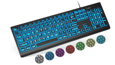 SABLUTE Large Print Backlit Keyboard, Wired USB Lighted Computer Keyboards wi...