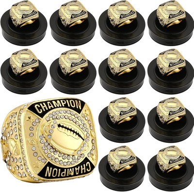 Ceremonial 12 Pcs Football Championship Rings with Neck Chains - Celebrate Wins