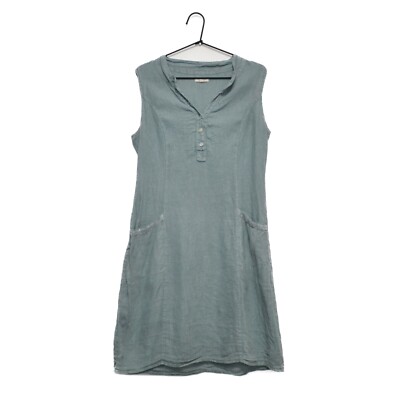 Lina Tomei 100% Linen Sleeveless Two Pockets Dress Size L Made
