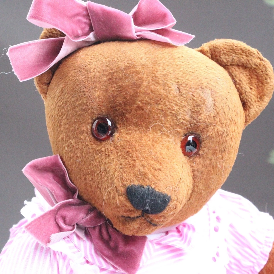 Ours en peluche ancien 40cm avec chien Steiff & panier poupée Jumeau - Photo 3/4