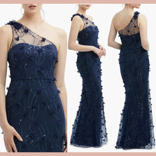 NEW Dessy Collection  10  3133 Floral Appliqu  One-Shoulder Gown Midnigh Q1251