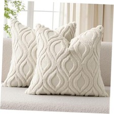 Throw Pillow Covers 18x18 Inch, Neutral Soft Plush 18" x 18" Pack of 2 Beige