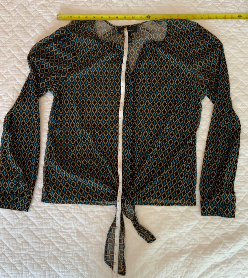 INC International Concepts XL Diamond Pattern Sheer Blouse with Front Tie D4 - Image 2 of 4