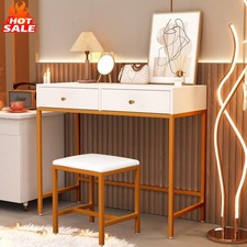 Computer Desk Writing Table Home Office Desk Vanity Desk with 2 Drawers Stool