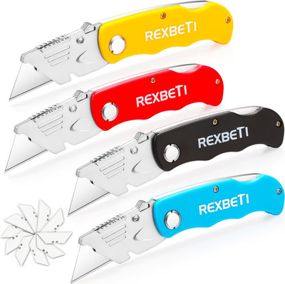4 Pack Folding Utility Knife SK5 Box Cutter w/ 10 Blades Quick Change Lock