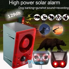 Solar Motion Sensor Alarm Emits Loud Dog Barking & Gunshot Sounds up to 130db